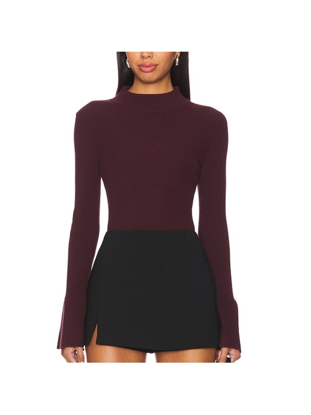 A.L.C. Devin Burgundy Mock Neck Long Sleeve Top